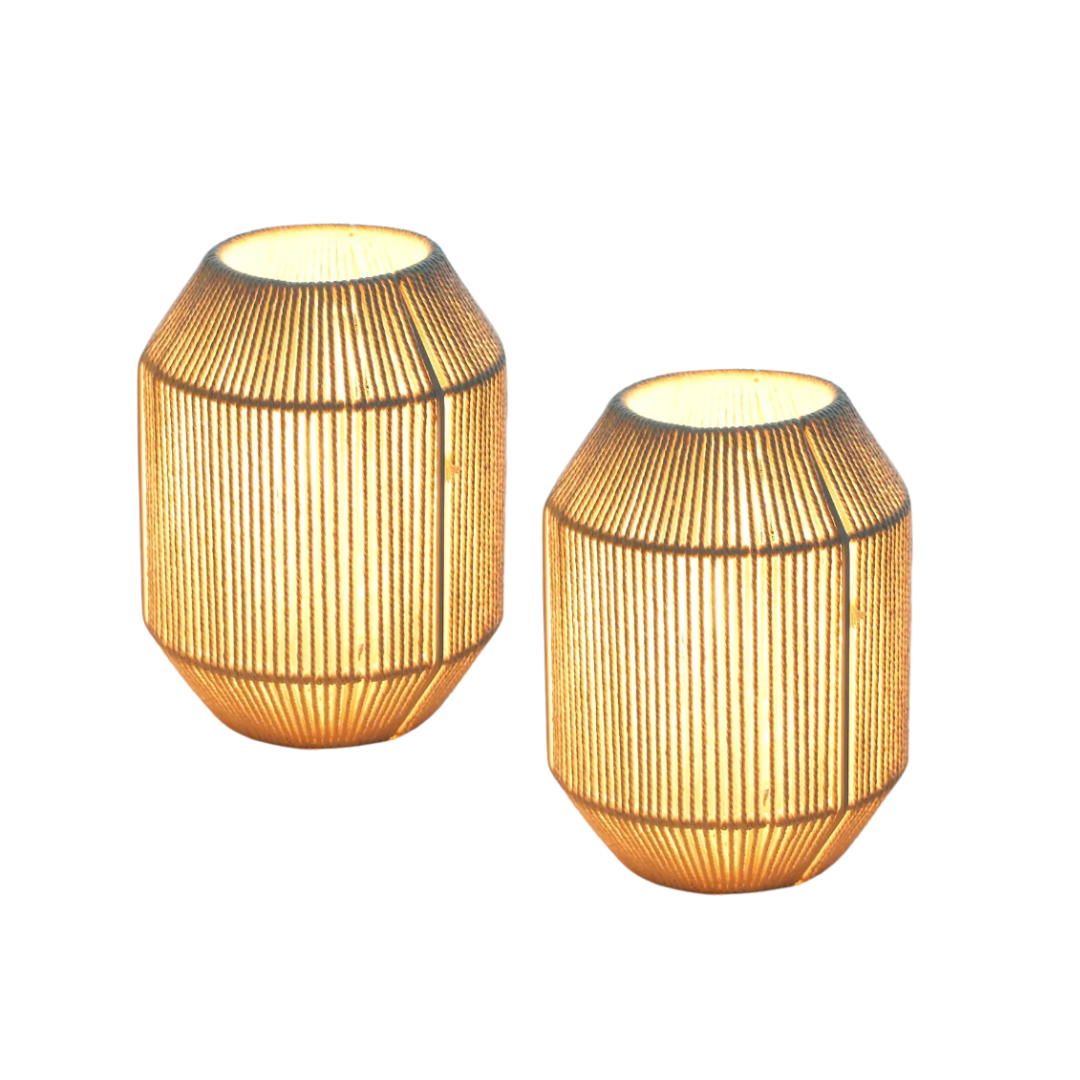 Boho Woven Table Lamp Set