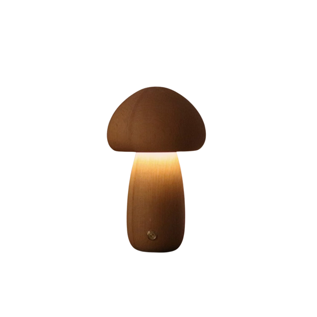 Brown Solid Wood Mushroom Table Lamp