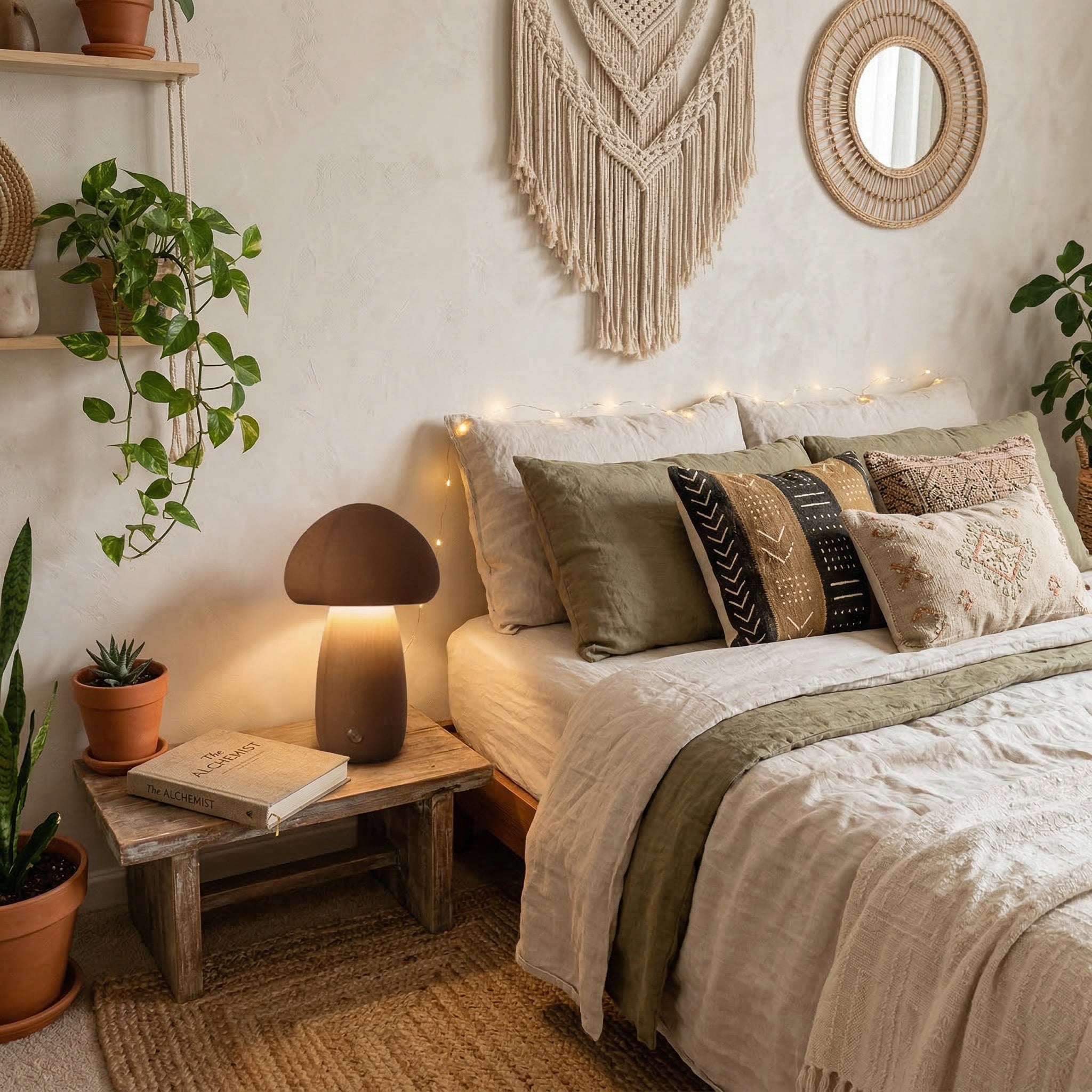 Brown Solid Wood Mushroom Table Lamp