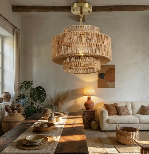 Boho Rattan Chandelier