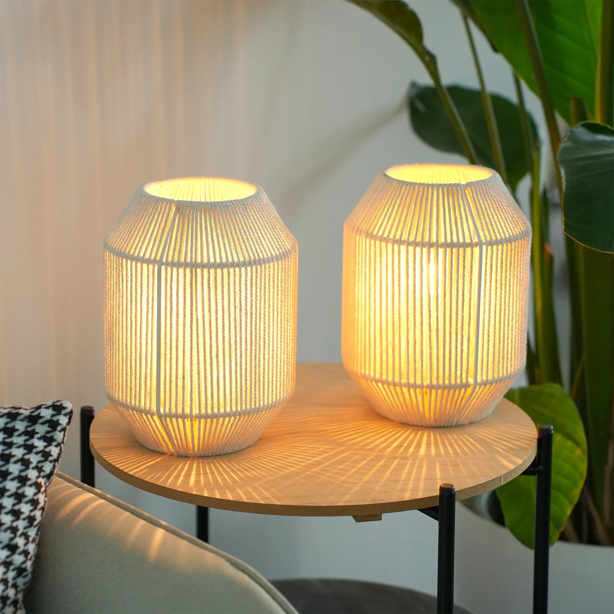 Boho Woven Table Lamp Set