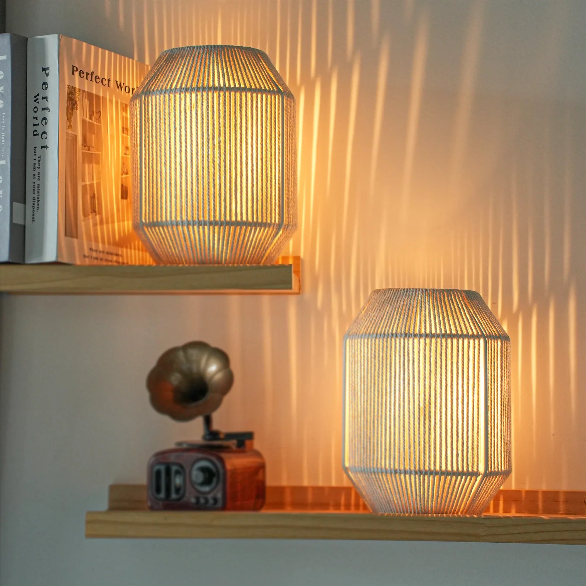 Boho Woven Table Lamp Set